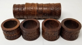 Leaf Design Napkin Rings Holders Wavy Flow Hand Carved Wooden  Set of 8 Vtg - £11.35 GBP