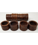 Leaf Design Napkin Rings Holders Wavy Flow Hand Carved Wooden  Set of 8 Vtg - £11.37 GBP