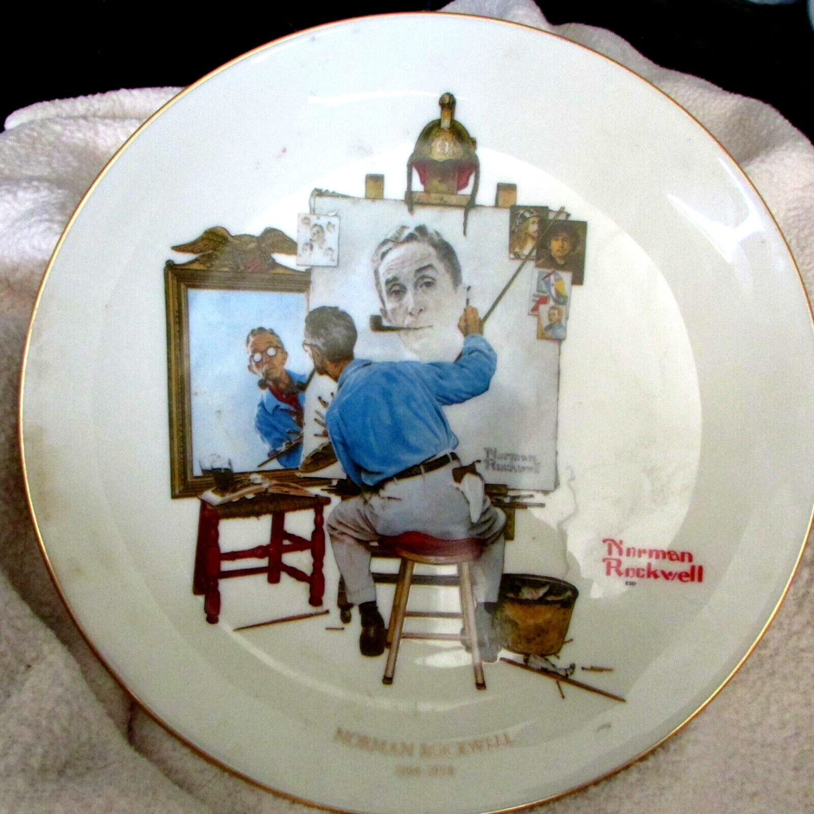 NORMAN ROCKWELL 11" plate Triple Self Portrait GORHAM FINE CHINA (hall) - $34.65