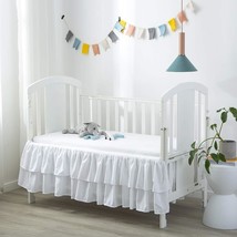 White Ruffled Crib Bed Skirt Double Layer Nursery Toddler Dust Ruffle Bedding Sk - £26.66 GBP
