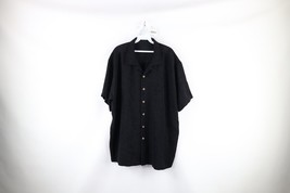 Vintage 90s Rockabilly Mens Size 3XL Palm Tree Looped Collar Button Shirt Black - £60.34 GBP