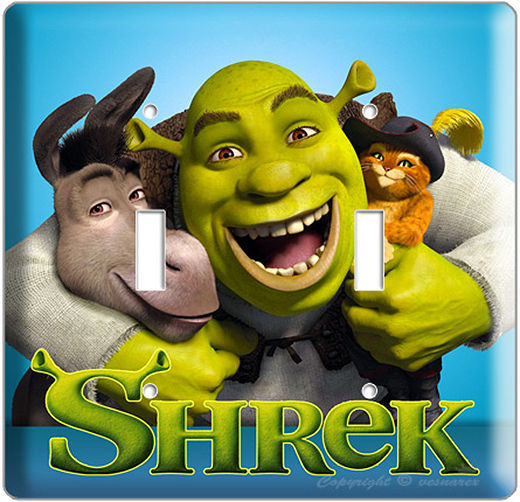 SHREK DONKEY PUSS IN BOOTS DOUBLE LIGHT SWITCH PLATE KIDS PLAY GAME ROOM DECOR N
