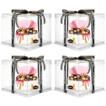 4 Pcs Clear Cake Boxes With A 147 Ft Ribbon 10 X 10 X 9 Inch Tall Cake B... - $42.99