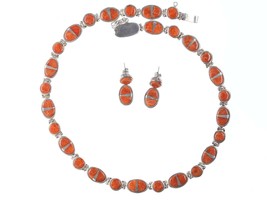 Calvin Begay Navajo Sponge Coral Sterling Channel inlay necklace and earrings - £738.85 GBP