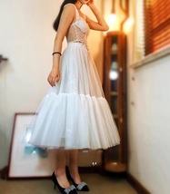 White Tiered Tulle Skirt Women Plus Size Fluffy Tulle Midi Skirts Wedding Party image 2