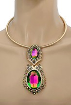 Statement Choker Oversized Pendant Necklace Earrings Iridescent Vitrail Crystal - $25.27
