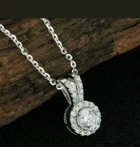 0.90ct Moissanit Halo Anhänger 14K Weiß Vergoldet Halskette 18 &quot; Kette - $93.32