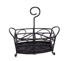 Picnic Outdoor Indoor Caddy Flatware Paper Plate Holder Black Wrought Iron - £11.21 GBP