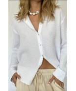 DONNI Waffle Cotton Button Down Shirt, White, NWT! Size Med $218 - $98.99