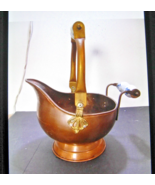 Vintage Copper Ash Coal Scuttle Bucket Pofrcelain Handle - $54.45