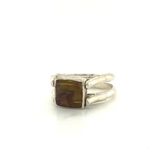 Vintage Sterling Signed 925 Multi Stone Larimar and Amber Reversible Ring 7 1/2 - £44.21 GBP