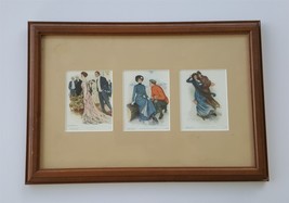 1910 Antique 3 Clarence Underwood Postcards In Wood Frame Fashion Ice March Wind - £33.63 GBP