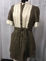 Etcetera Women&#39;s Shirt Dress Brown Linen Tunic Off White Tuxedo Detail S... - £49.03 GBP