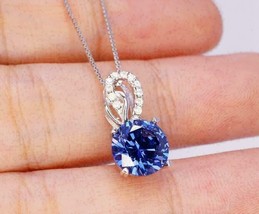 3.0Ct Round Simulated Sapphire &amp; Diamond Pendant 14K White Gold Plated Silver - £134.52 GBP