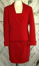 Albert Nipon Womens 3 Piece Skirt Set Red Beaded Tank &amp; Jacket Party Sz 8 Suit - £116.85 GBP