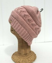 New Kids Solid Pink Knit Beanie Hat Soft Stretch Plush Lining Thick Baggy Cap #L - £6.60 GBP