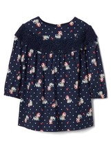 Baby Gap Blue Floral Lace Trim Long Sleeve Dress Fully Lined 6-12 12-18 18-24 mo - £11.53 GBP