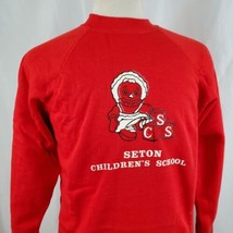 Vintage Seton Children&#39;s School Sweatshirt Adult XL Red Cotton Blend 80s USA - £17.22 GBP