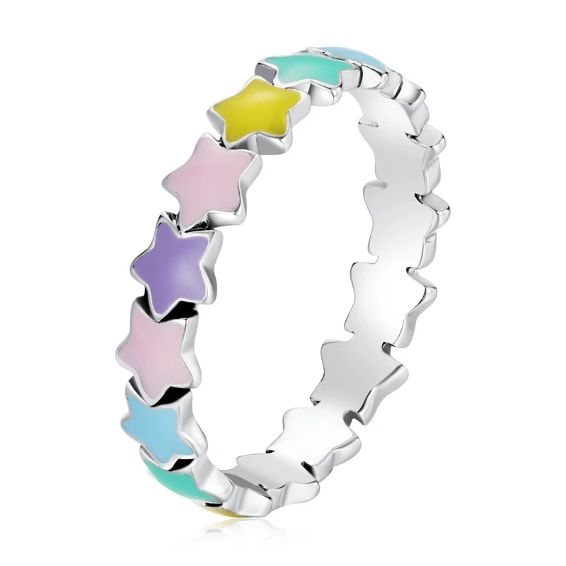 925 Sterling Silver Rainbow Heart Finger Ring for Girl, Women Stackable Silver R - £21.57 GBP