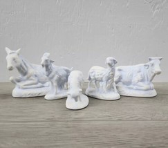 Vtg Atlantic Mold Ceramic White &amp; Blue Nativity Animals - Cow Horse Donk... - $24.18