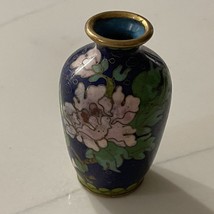 Cloisonné Enamel Vase Chinese Miniature Peonies 3” Vintage  - £11.70 GBP