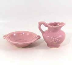 McCoy Mini Pitcher With Bowl Pink Pottery Vintage 5&quot; Wide 4&quot; Tall - £14.23 GBP