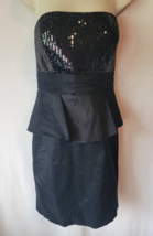 Calvin Klein 8 Black Sequin Dress Peplum Strapless Formal Party - $34.99