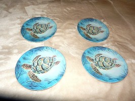 4 NEW SEA TURTLE APPETIZER PLATES 6&quot; Melamine Coastal AQUA Blue Ocean Swim - $29.65