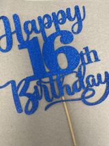 Sleyberoy Happy 16th Birthday Cake Topper Glitter Deep Blue 1 PCS - $9.62