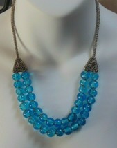 Vintage Double Strand Blue Glass Bead Necklace - £35.52 GBP