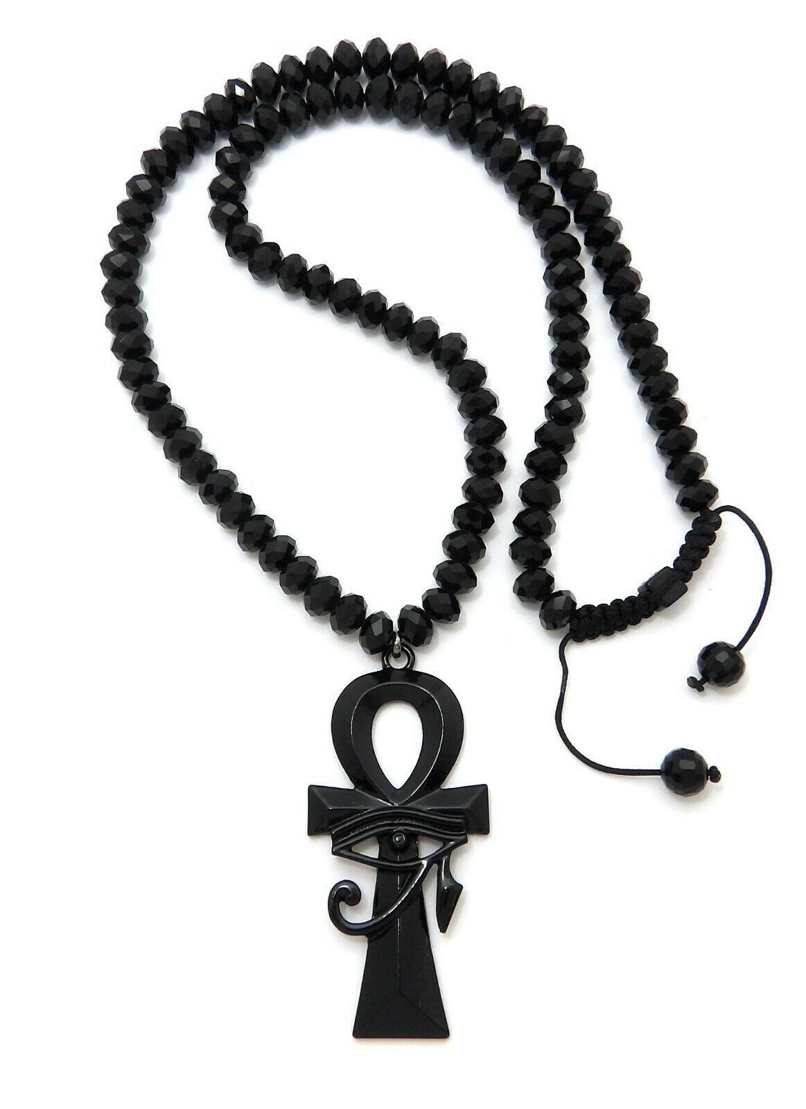 Black Egyptian ANKH Pendant Necklace, 8mm 24" Black Bead Chain - £15.02 GBP