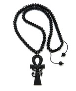 Black Egyptian ANKH Pendant Necklace, 8mm 24&quot; Black Bead Chain - £14.74 GBP
