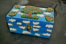 Handmade Hand Painted Wooden Jewelry Box with Ceramic Tree Decoration - £28.34 GBP
