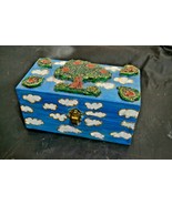 Handmade Hand Painted Wooden Jewelry Box with Ceramic Tree Decoration - $48.19 CAD