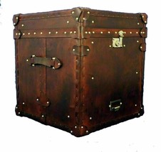 English Leather Tall Column Trunks Chests Side Tables Trunk Decor Item - £468.73 GBP