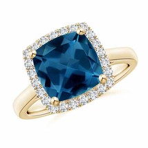 ANGARA Classic Cushion London Blue Topaz Halo Engagement Ring in 14K Gold - $1,635.92