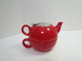 Nantucket Home Red Stainless Steel Filter Infuser Ceramic Teapot &amp; Mug - £17.00 GBP