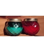 Pair of Candles Glass Containers Red Green Colored  Light Catching Design - $27.59 CAD