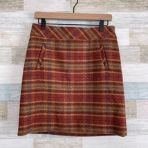 Talbots Tweed Wool Pencil Skirt Red Brown Plaid Lined Pockets Womens 2P ... - $34.64