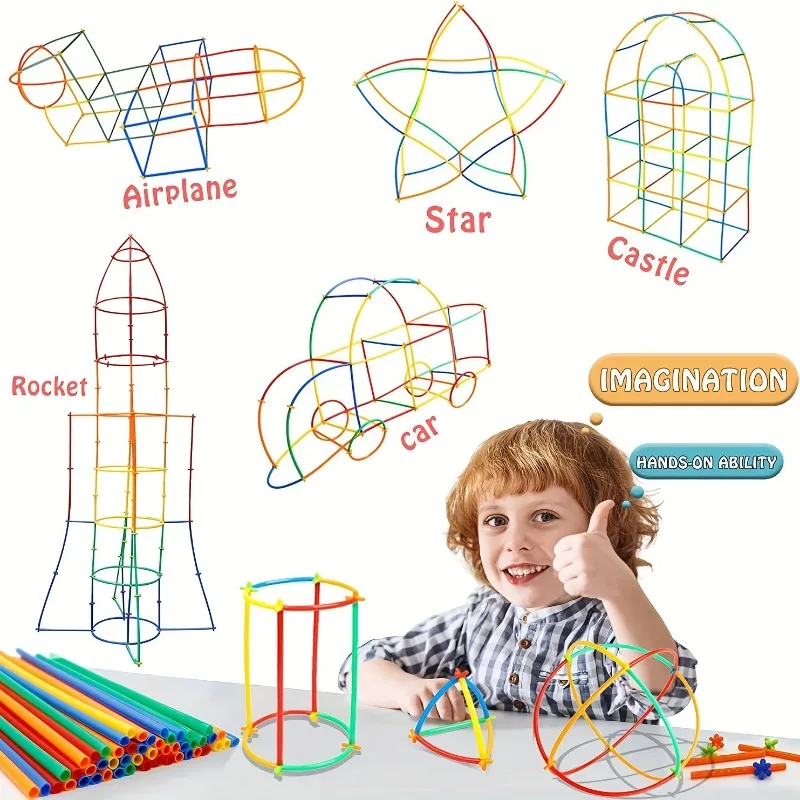 100pcs Straw Constructor STEM Building Blocks Toys Straws and Connectors - £10.97 GBP