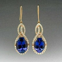 5Ct Simulated Oval Tanzanite &amp; Diamond Drop/Dangle Earring 14K Rose Gold Plated - £75.45 GBP