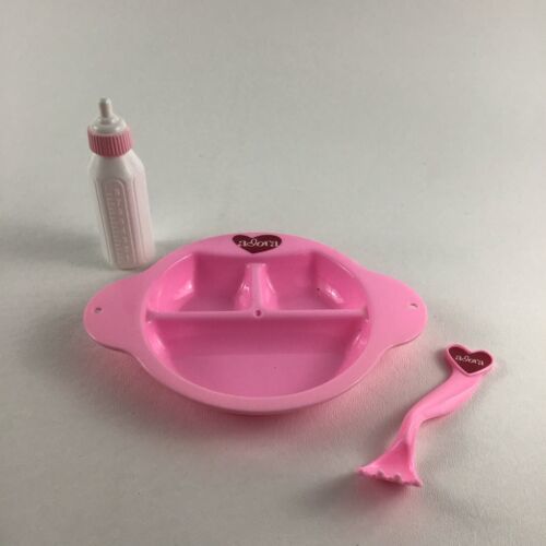 Adora Baby Doll Feeding Eat Accessories Pink Divided Plate Bottle Fork Lot Toy - £15.54 GBP