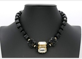 Miriam Haskell Signed Estate Set Black Gold Clear Glass Choker Necklace ... - $495.00