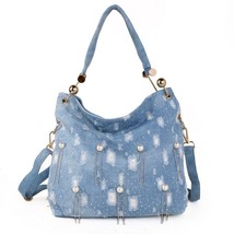 Denim Shoulder Bag Women Pearl Luxury Handbags Women Bags Designer Handbags High - £75.83 GBP