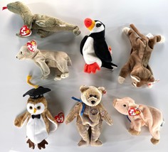 1997 1999 2000 TY Vintage Beanie Baby LOT Of 7 Scaly Puffer Almond Hologram Tags - £37.93 GBP
