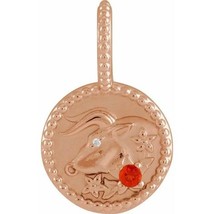 14k Rose Gold Mexican Fire Opal and Diamond Taurus Zodiac Sign Pendant - £374.89 GBP