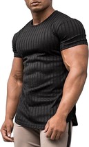 Men&#39;s Muscle T Shirts Stretch Short Sleeve Bodybuilding Workout (Black,Size:XXL) - £15.28 GBP