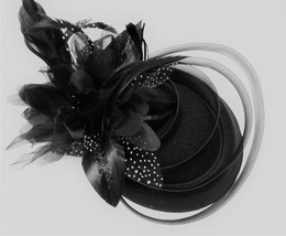 Hat Fascinator, 40s 50s Hat, Black Hat, Black Feather fascinator Hat, Ascot hat, - £24.71 GBP