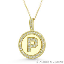 Initial Letter &quot;P&quot; Halo CZ Crystal Pave 14k Yellow Gold 19x13mm Necklace Pendant - £111.16 GBP+