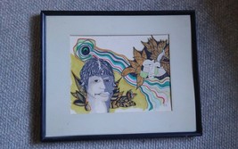 Rare 1975 Phsycdelic Artwork Piece Signed LAS 21x17 Framed Funky - £159.86 GBP